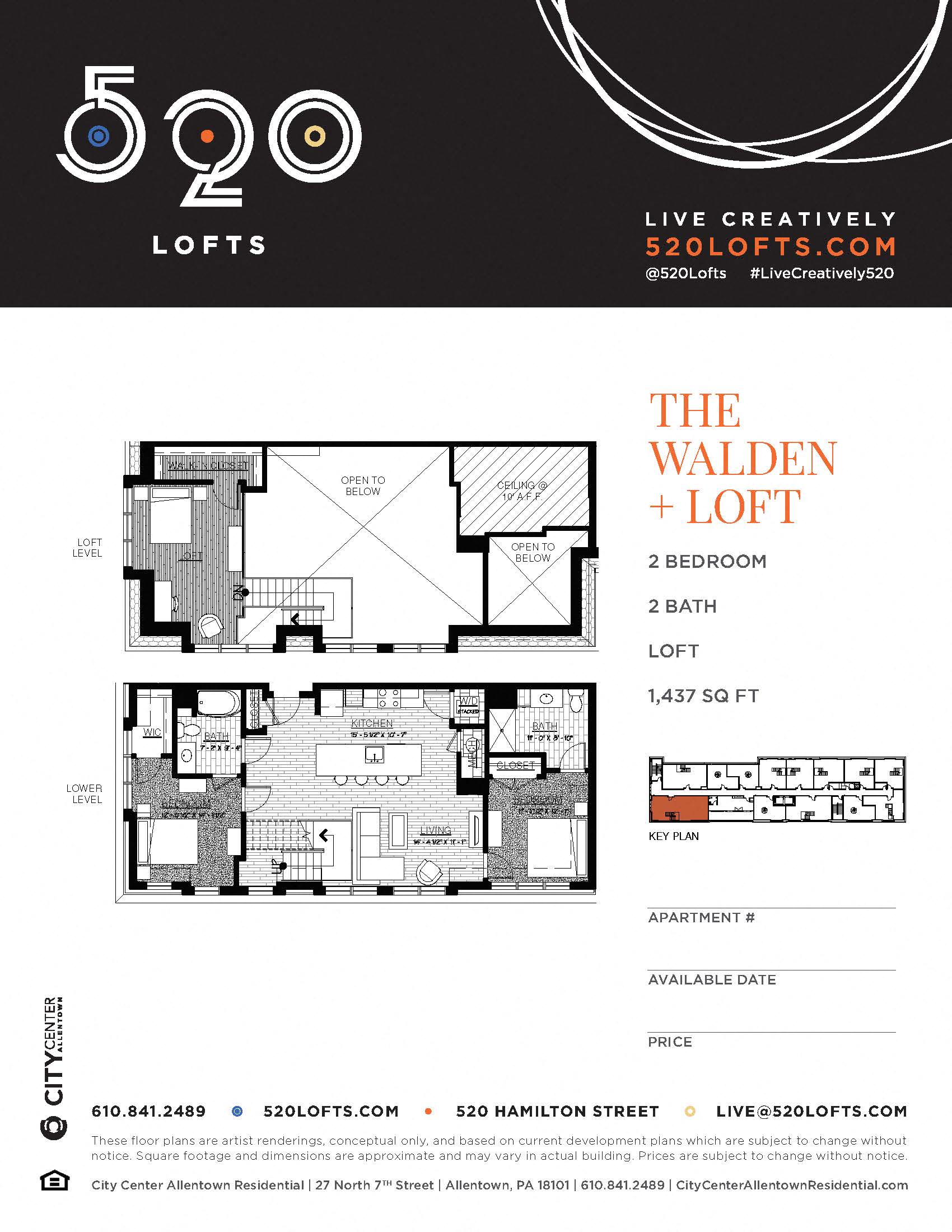 Floor plan for 2 beds, 2 baths, 1437 sqft